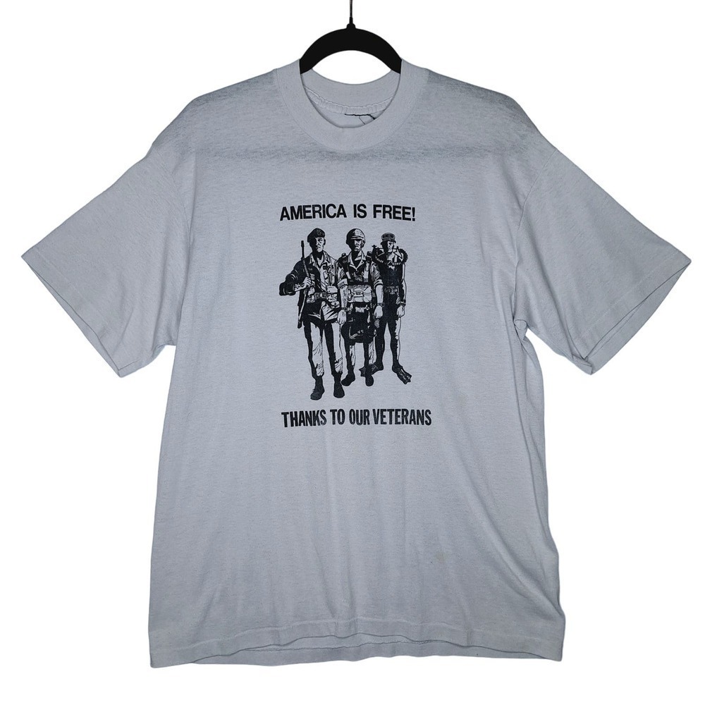 Vintage America Is Free Thanks To Our Veterans T-shirt Single Stitch Gray M/L